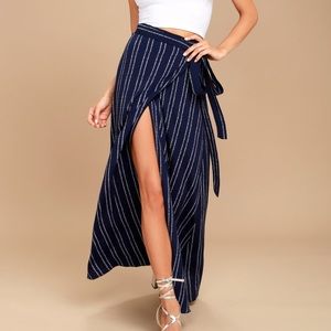 Navy Blue Print Wrap Skirt